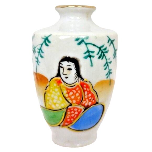 Vintage 1940’s Japan Satsuma Porcelain Vase Miniature Red Ltr Hand Painted 2.5" - Picture 1 of 6